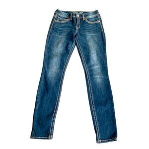 Warehouse One Womens Mid Rise Skinny Cut Jeans 27 Waist Stressed Detailed Pocket